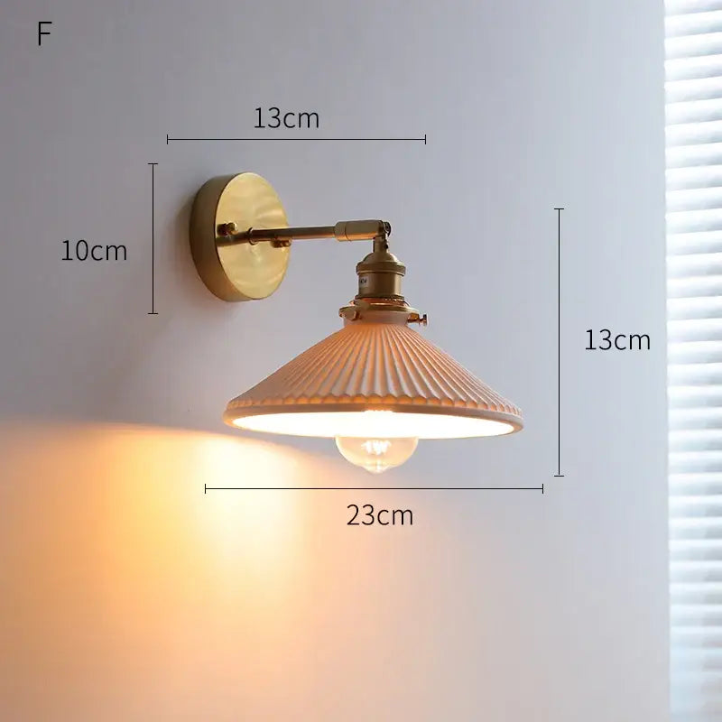 Vintage brass globe wall sconce with ribbed translucent glass shade and decorbites copper arm led for bedroom lighting