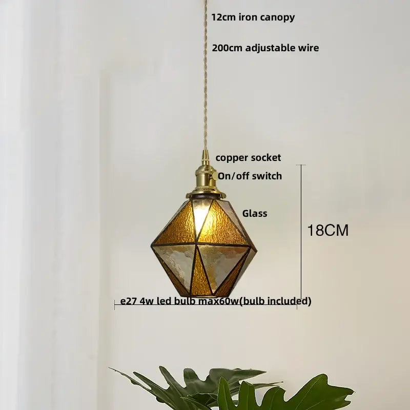 Geometric glass pendant light with brass vintage led copper socket and iron canopy for dining room decorbites brass vintage