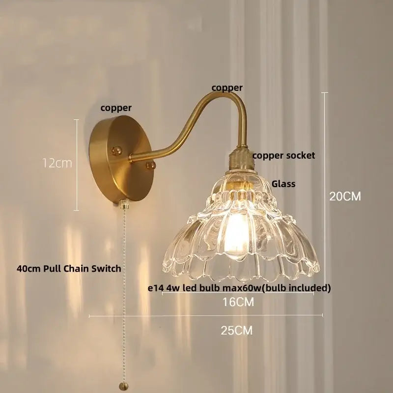 Antique brass led wall light with brass finish and delicate fluted glass shade for vintage bedroom decorbites brass led sconce