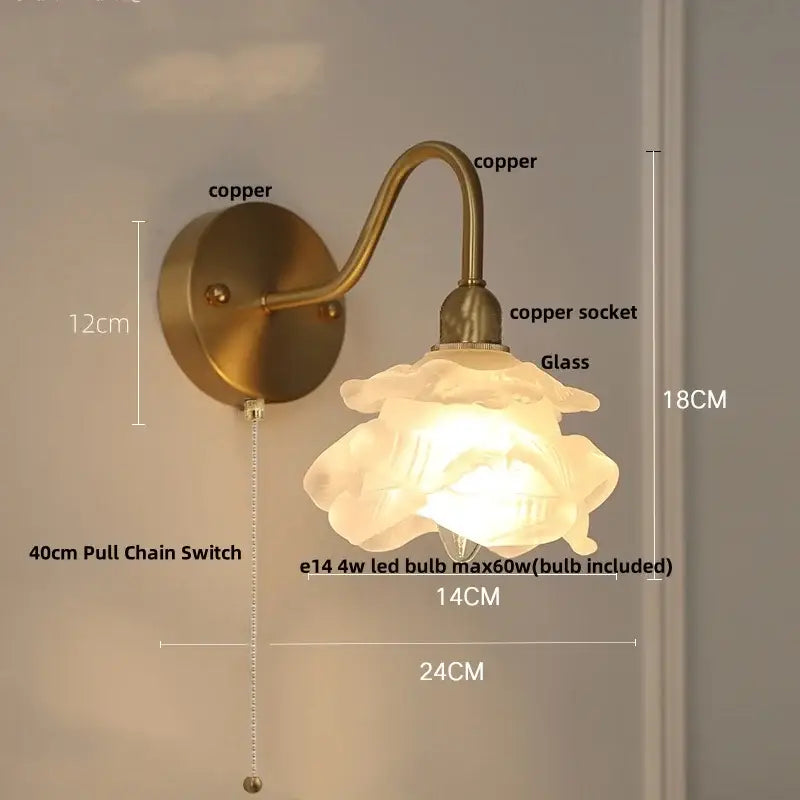Antique brass led wall light with fluted glass shade and 4w led bulb vintage decorbites brass led bedroom sconce