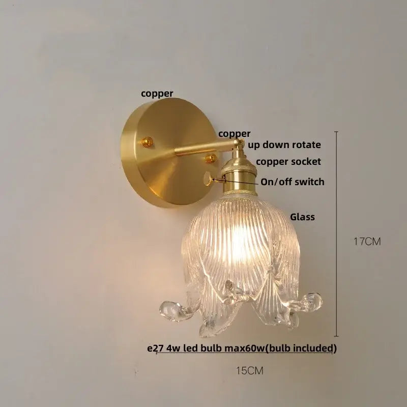A clear ribbed loft amber glass wall light with copper finish decorbites loft amber for vintage brass bedroom decor
