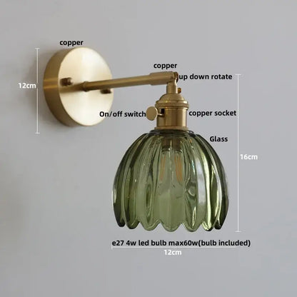 Vintage brass loft amber glass wall light with a brass copper finish and olive green ribbed glass shade decorbites loft amber
