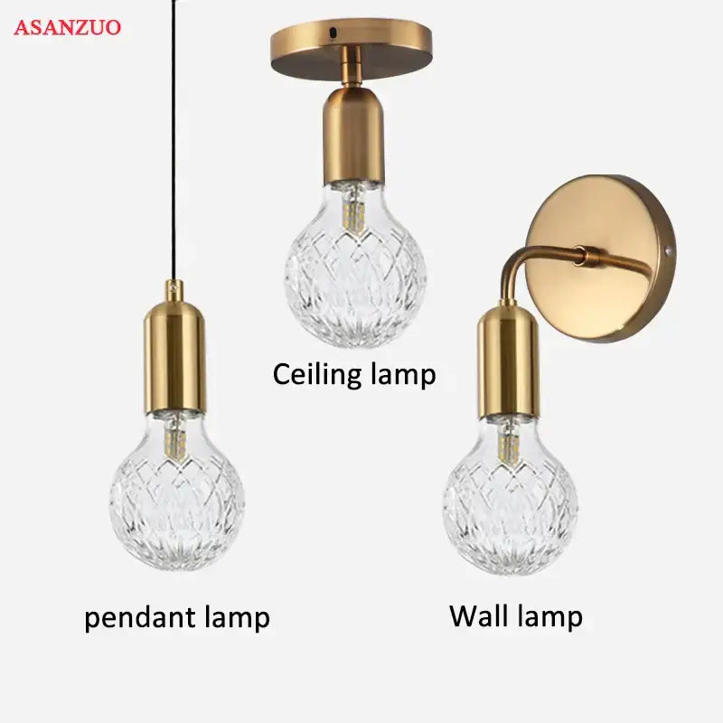 Vintage brass pendant lamp with gold-finished fixtures and faceted glass bulbs for dining room lighting