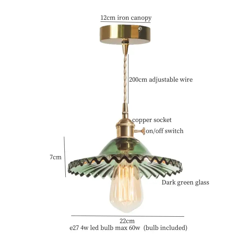 Dark green glass pendant lights with brass pleated led copper socket and iron canopy for dining room decorbites brass pleated