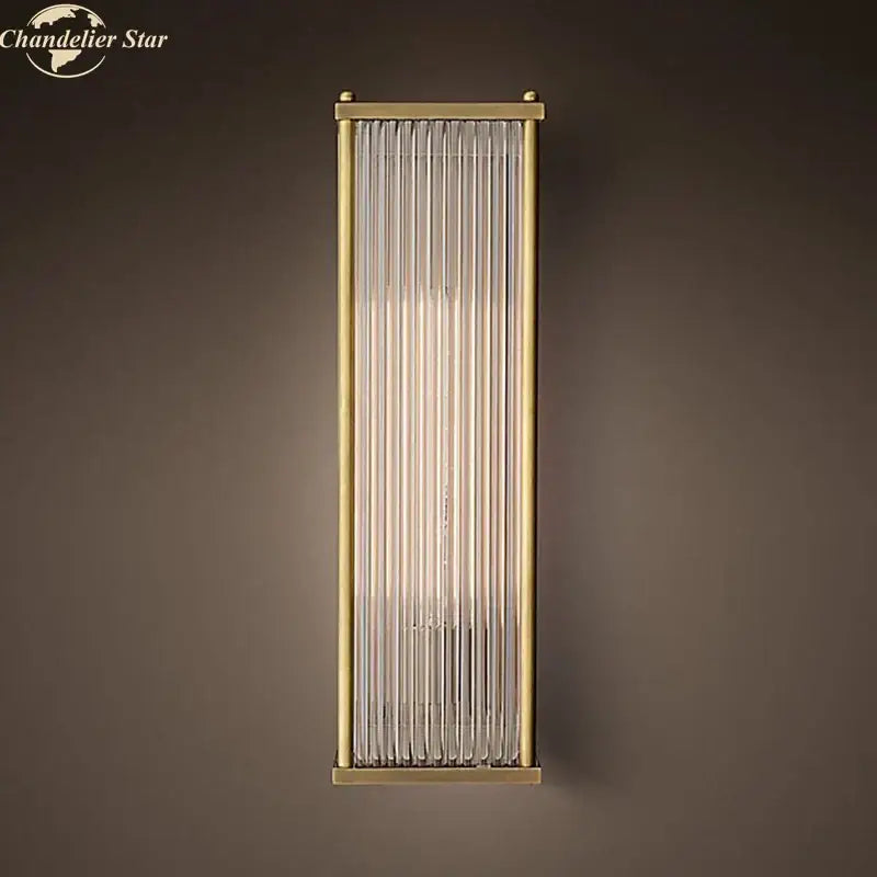 Vintage brass rectangular wall sconce with vertical frosted glass rods for crystal wall decorbites crystal wall use