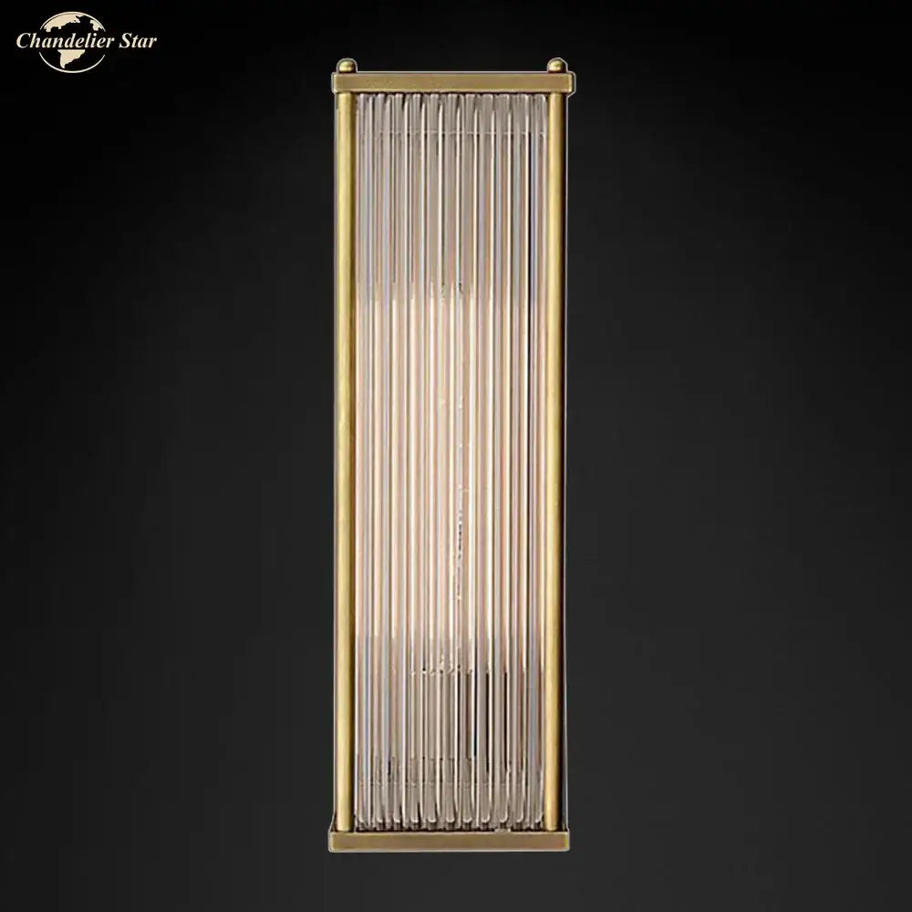 Vintage brass rectangular wall sconce with vertical frosted glass rods for elegant decorbites crystal wall lighting