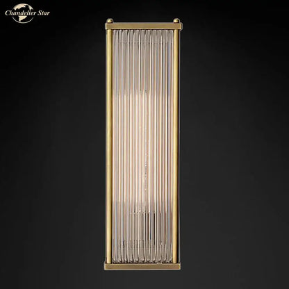Vintage brass rectangular wall sconce with vertical frosted glass rods for elegant decorbites crystal wall lighting