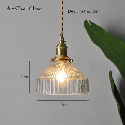 Clear glass led ceiling chandelier with brass-finished ribbed fixture designed for vintage bedroom lighting