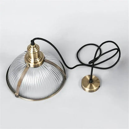 Vintage brass ribbed glass pendant light with clear glass pendant and brass fittings for living room pendant lights