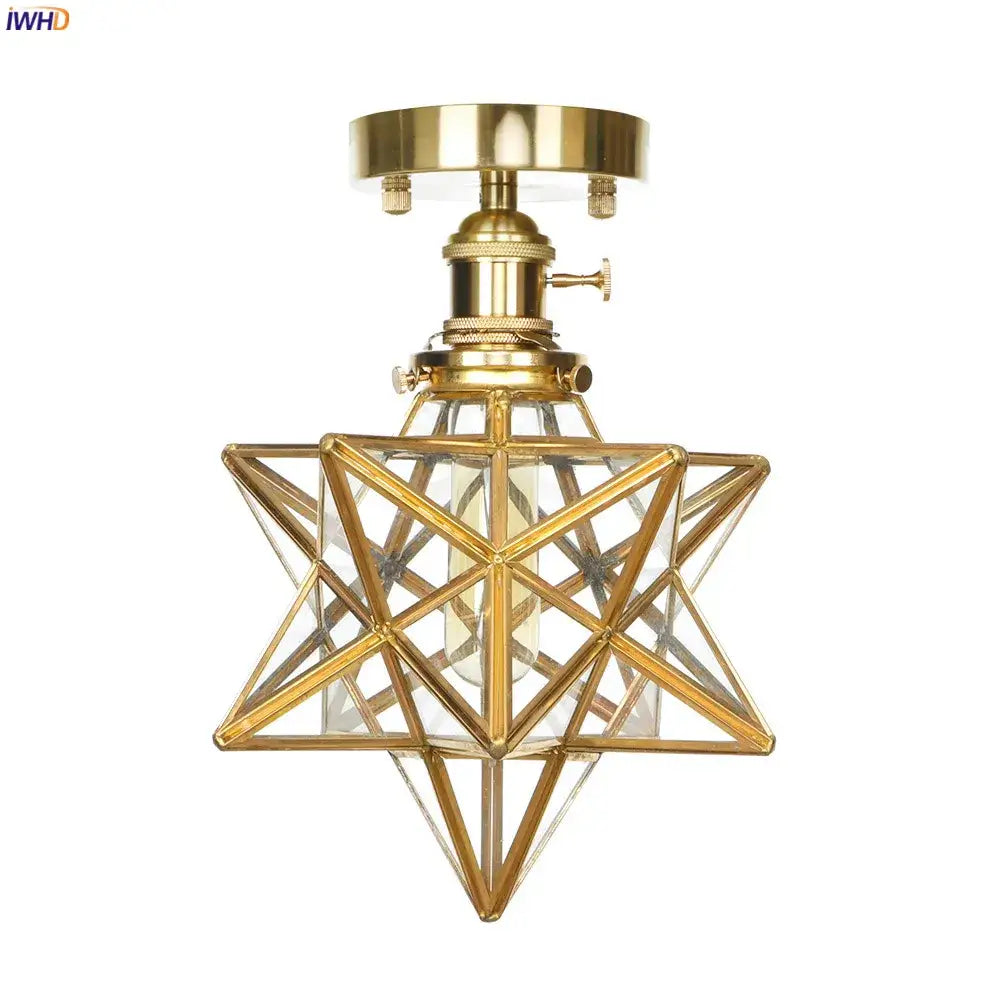 Vintage brass star-shaped ceiling light with clear glass copper panels for bedroom use copper ceiling light