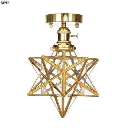 Vintage brass star-shaped ceiling light with clear glass copper panels for bedroom use copper ceiling light