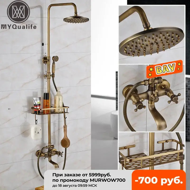 Vintage brass wall mount bathtub faucet with shower set featuring brass finish rainhead handheld sprayer decorbites brass wall