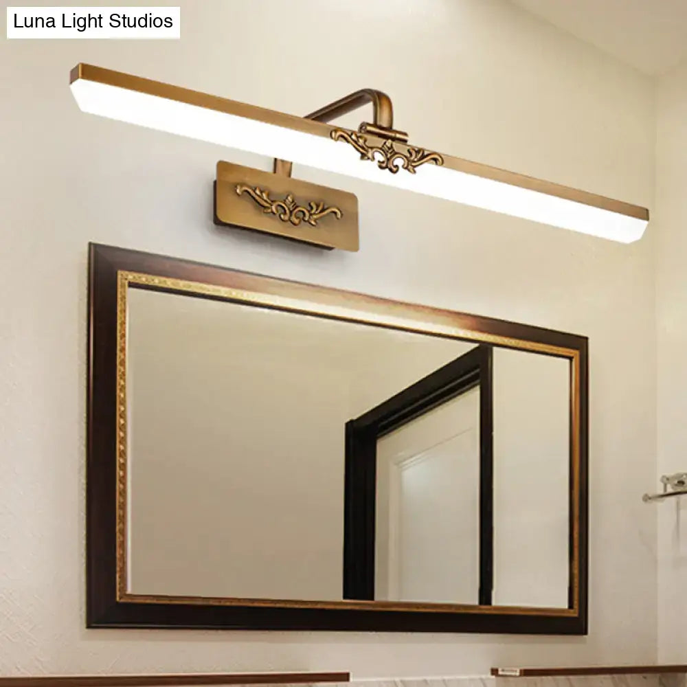 Antique brass rectangular vintage bronze floral led wall light fixture with ornate scrollwork and modern led strip