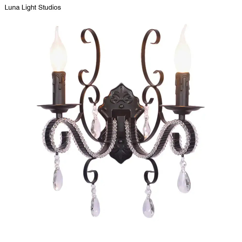 Vintage bronze wall mounted lamp with antique bronze two-light sconce and crystal teardrop pendants for living room