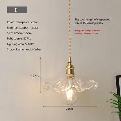 Vintage brown and polished chrome glass pendant light with brass copper fixture and adjustable wire for dining room ambiance