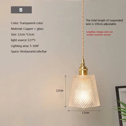 Vintage brown and polished chrome glass pendant light with a textured diamond-patterned shade for dining room use