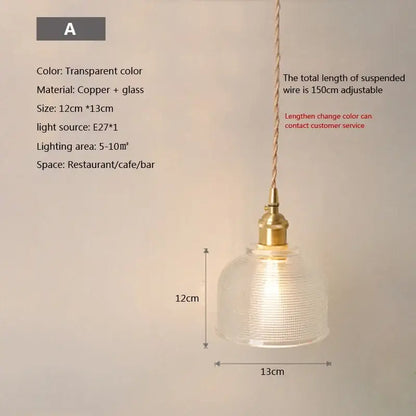 Vintage brown glass pendant light with copper metal fixture and textured ribbed glass pendant for dining room use