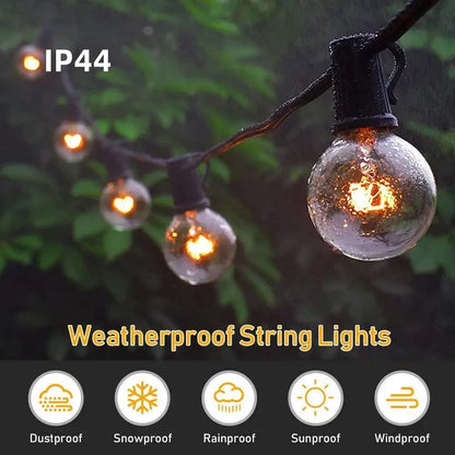Vintage brown string lights with clear g40 edison glass globes warm orange bulbs and black weatherproof wiring for outdoor decorbites g40 edison