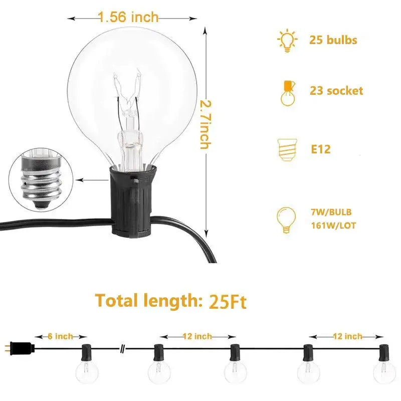 Clear glass globe light bulb with e12 screw socket for vintage brown string lights by decorbites g40 edison glass design
