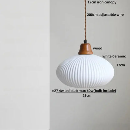 White ceramic pendant lights with ribbed texture and wooden top cap combine decorbites brown wood and brown wood ceramic style