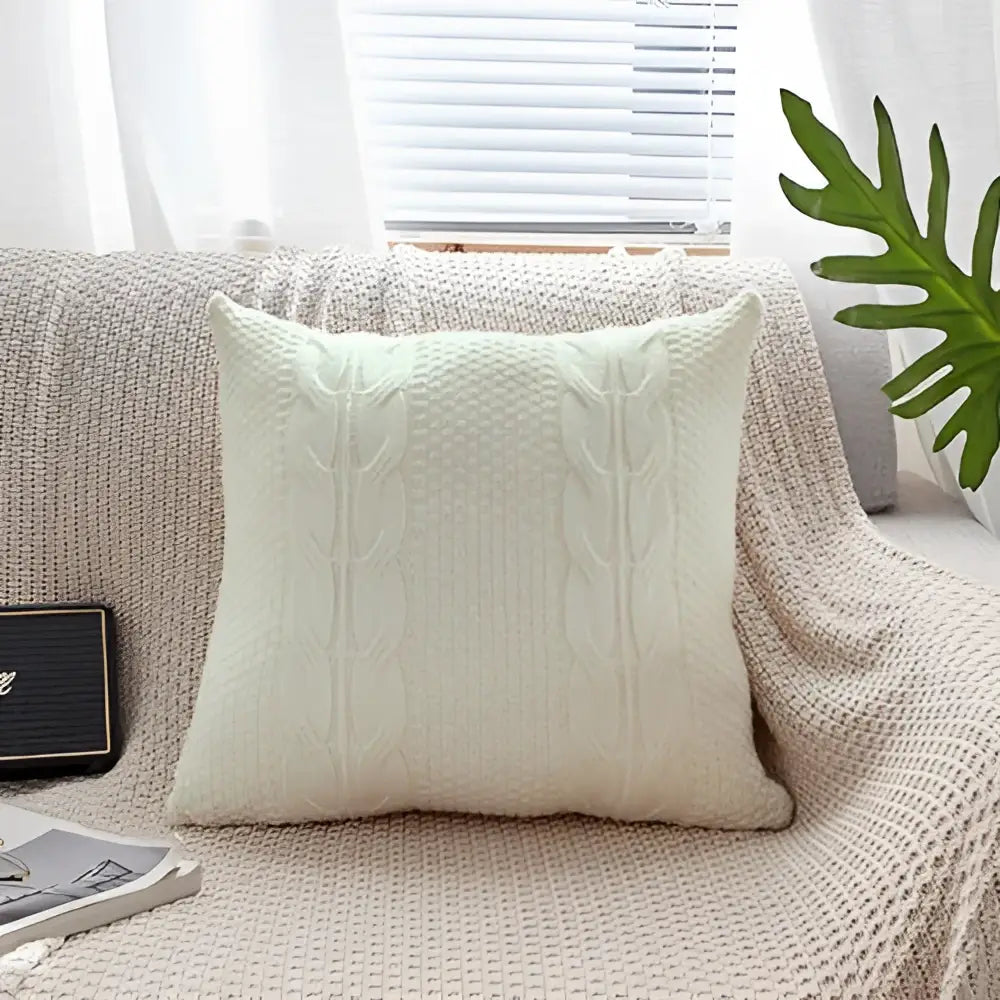 Cream-colored cable knit double cushion cover made of knitted fabric for bedroom decorbites throw pillows decor