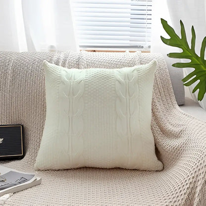 Cream-colored cable knit double cushion cover made of knitted fabric for bedroom decorbites throw pillows decor