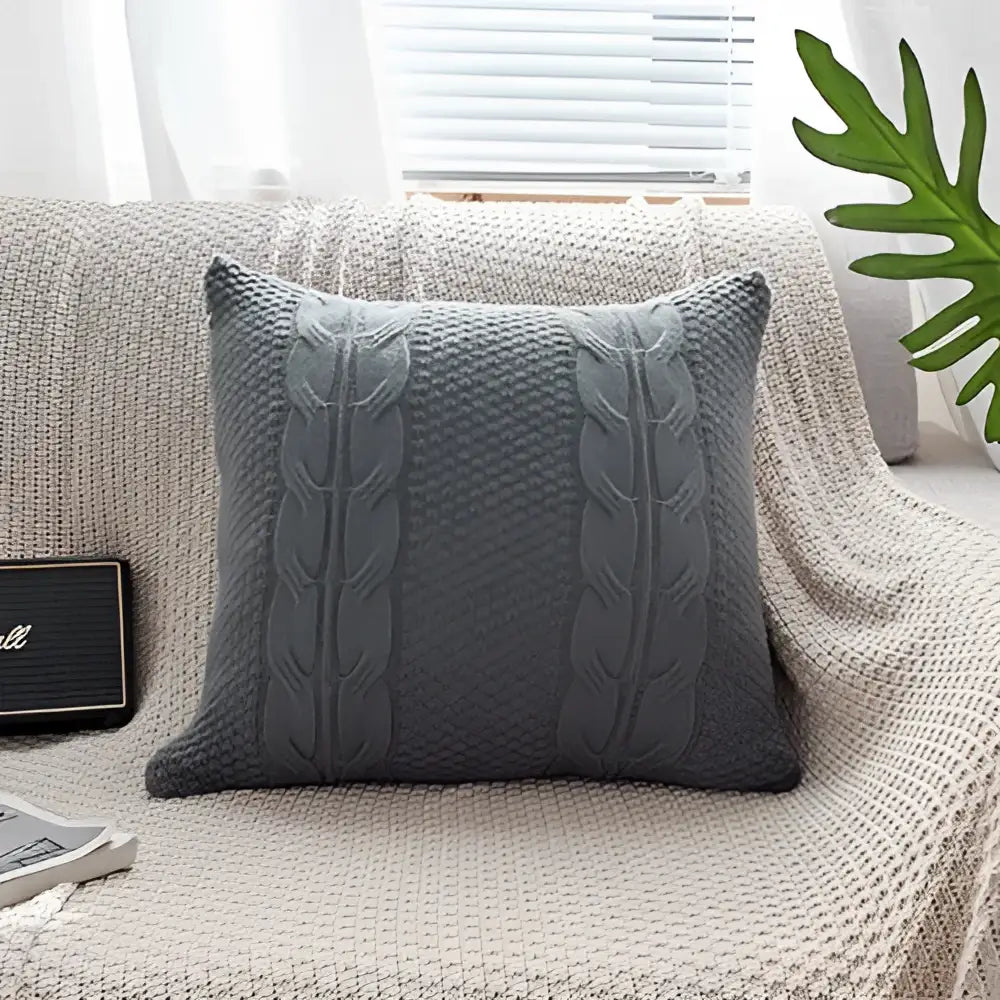Gray knitted throw pillow with vintage cable knit double cushion cover for decorbites cable knit bedroom decor