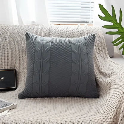 Gray knitted throw pillow with vintage cable knit double cushion cover for decorbites cable knit bedroom decor