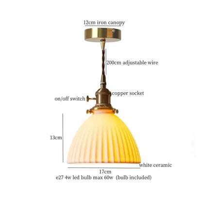 Vintage ceramic led pendant light with white ridged shade and adjustable copper socket for kitchen decorbites ceramic led