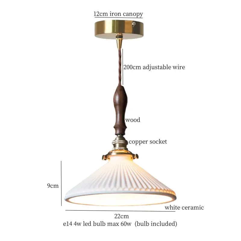 Vintage ceramic led pendant light with white ceramic shade and brass finish iron canopy for kitchen decorbites decor