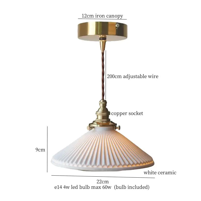Vintage ceramic led pendant light with white ridged ceramic shade and brass finish for kitchen decorbites ceramic led pendant