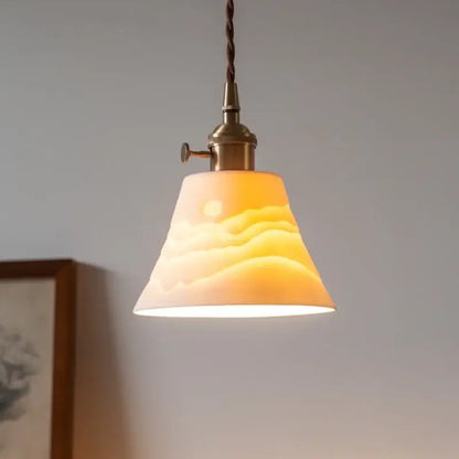 Vintage ceramic led pendant light with warm-toned hand-blown glass and brass finish featuring gradient yellow decorbites ceramic led design
