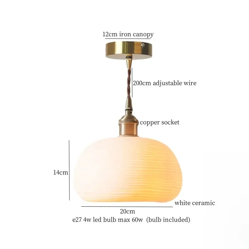 Vintage ceramic led pendant light with textured white ceramic and brass finish for kitchen by decorbites ceramic led pendant