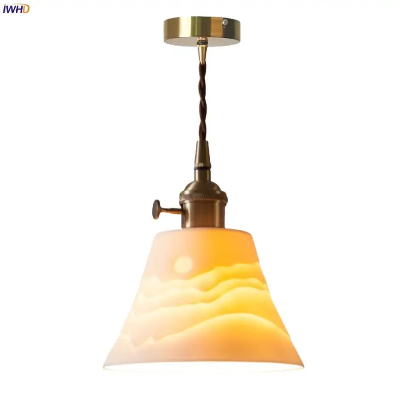 Warm-toned vintage ceramic led pendant light with brass finish and twisted cord for kitchen decorbites ceramic led pendant