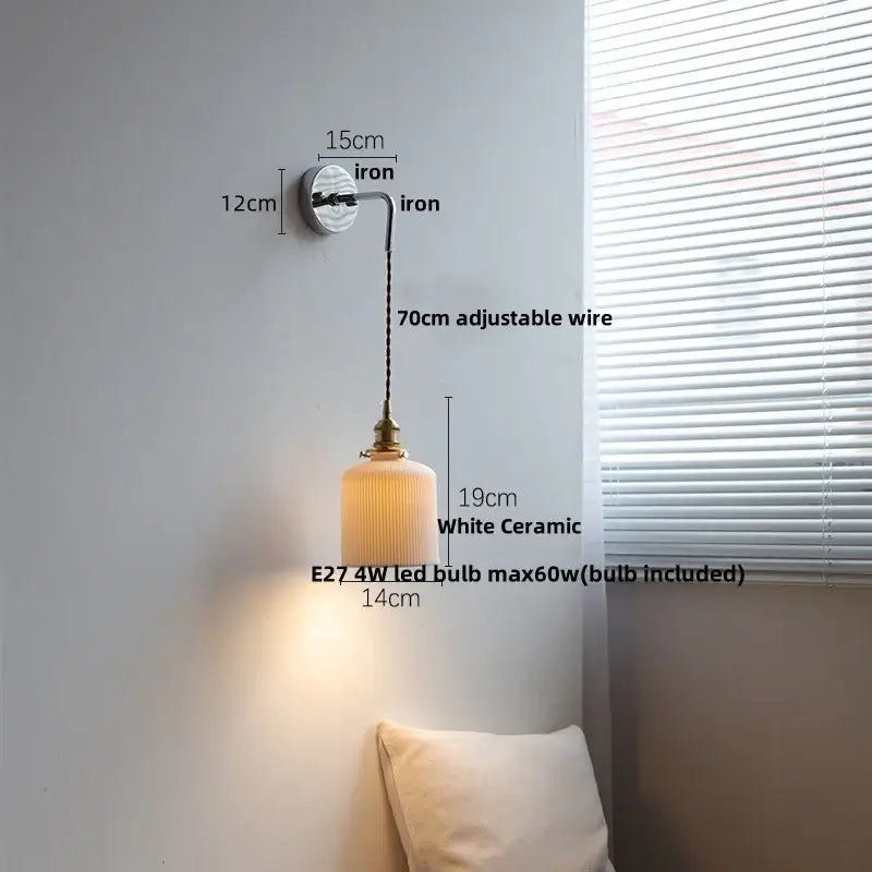 Vintage ceramic led wall sconce with white ceramic shade brass accents and iron bracket for bedroom decorbites ceramic led wall