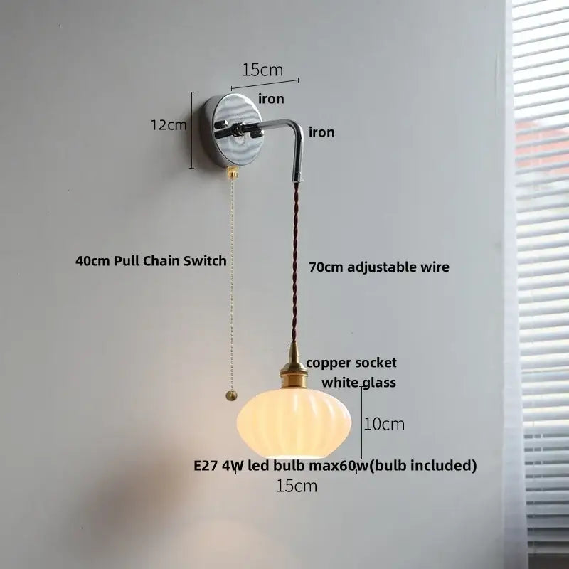 A warm white glass vintage ceramic led wall sconce with ribbed texture and brass accents for bedroom decorbites ceramic led wall