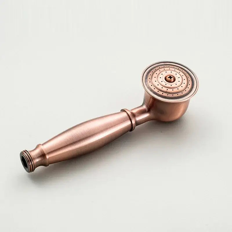 Antique copper-finished handheld showerhead with circular spray face and central screw for vintage shower hand holder accessory