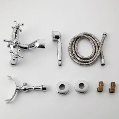 Vintage chrome brass bathroom faucet set with cross handles and matching hand shower for decorbites brass bathroom faucet