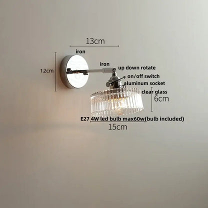 A vintage chrome clear glass wall sconce with a sleek chrome finish and chandelier style for bedroom decorbites clear glass