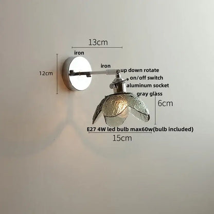Vintage chrome clear glass wall sconce with polished iron base and gray textured shade for bedroom lighting decorbites clear glass