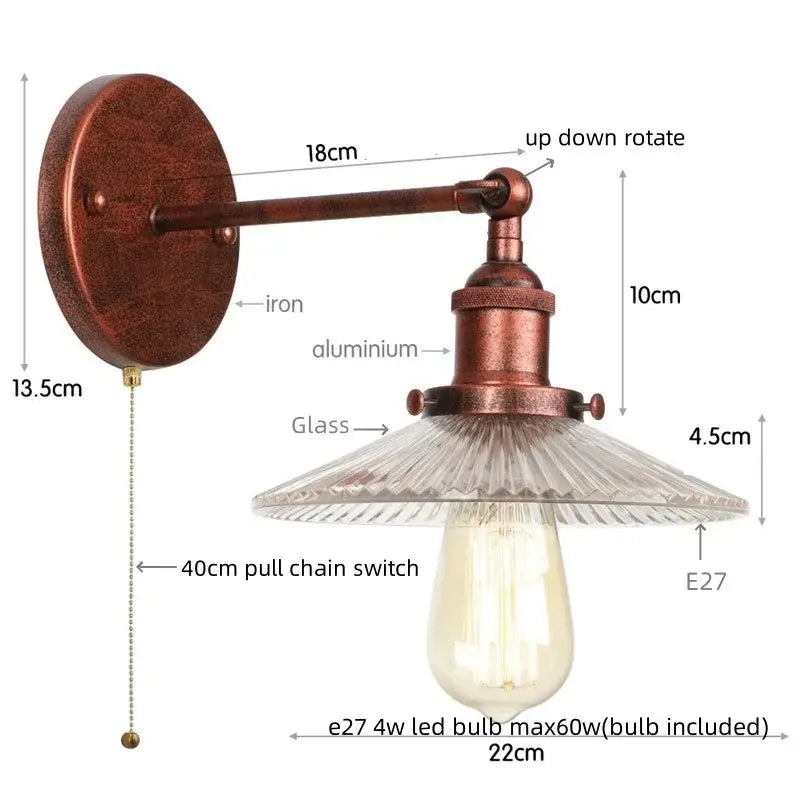 Antique brass-finished wall light with ribbed glass shade and exposed edison bulb for decorbites chrome led wall decor