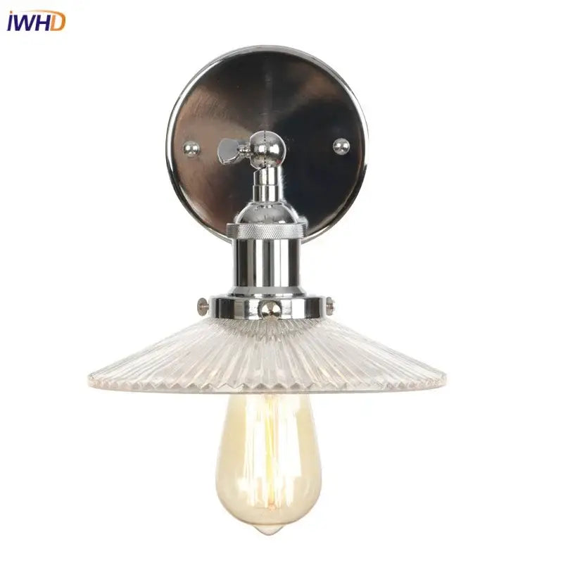 Chrome led wall light with vintage chrome finish faceted clear glass shade and exposed edison-style bulb for bedroom decor