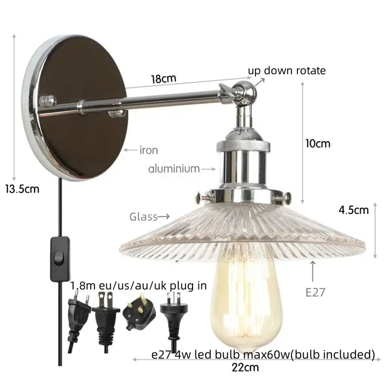Vintage chrome led wall light bedroom faceted glass sconce with chrome finish and included e27 led bulb decorbites chrome led