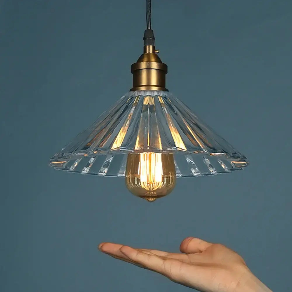 Vintage clear stripe glass hanging light with brass fixture and exposed filament bulb for dining room decorbites clear stripe