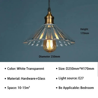 Vintage clear stripe glass hanging light with white transparent glass and brass decorbites clear stripe fixture