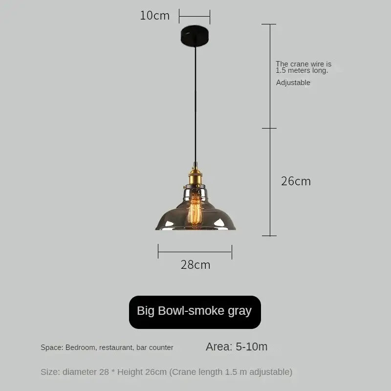 Industrial-style hanging light with smoke gray metal dome brass accents and exposed filament bulb for decorbites clear stripe decor