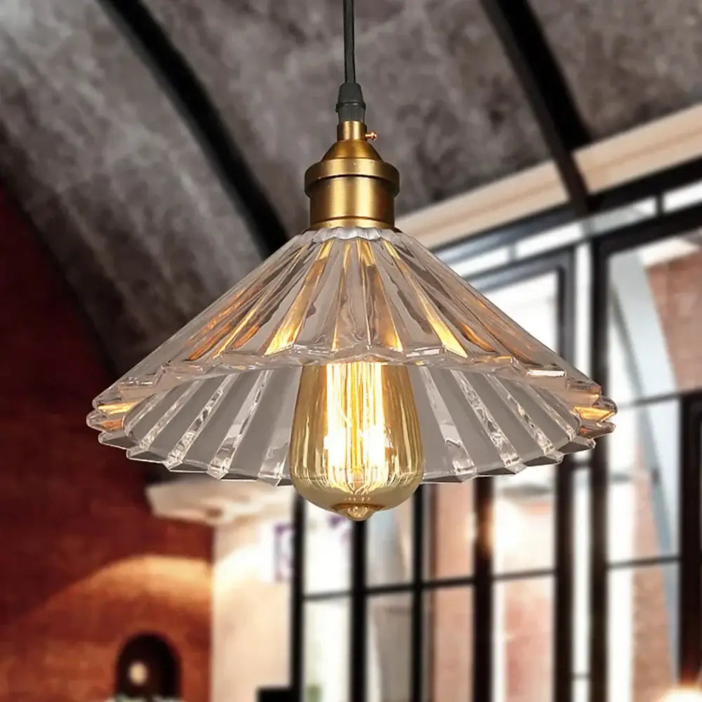 Vintage clear stripe glass hanging light with faceted clear glass and brass fixture for dining room decorbites clear stripe