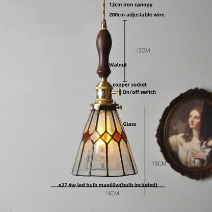 Vintage colorful glass tiffany pendant lamp with amber stained glass shade and copper wire from decorbites pendant lamp collection
