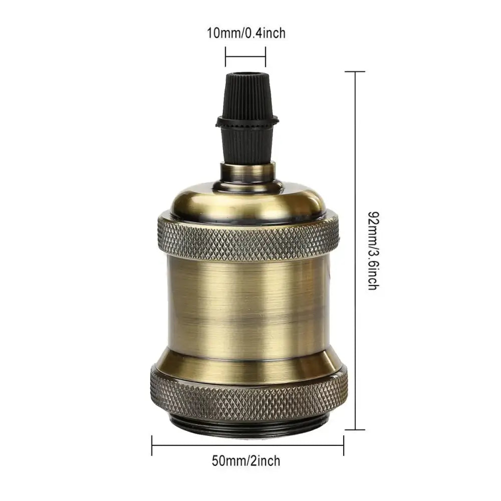 Antique brass-finished vintage copper chrome e27 lamp base with black plastic threaded top for living room lighting