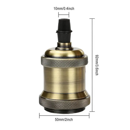 Antique brass-finished vintage copper chrome e27 lamp base with black plastic threaded top for living room lighting